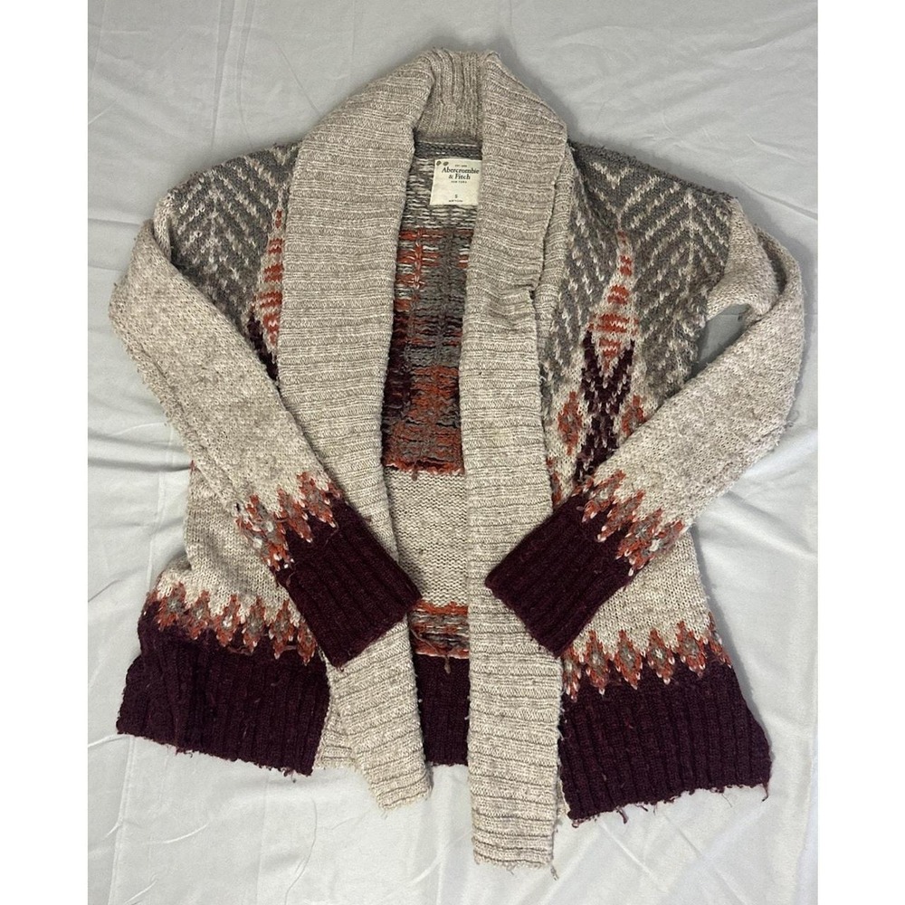 VTG‎ Abercrombie & Fitch Womens S Wool Blend Shawl Collar Fair Isle Cardigan EUC
